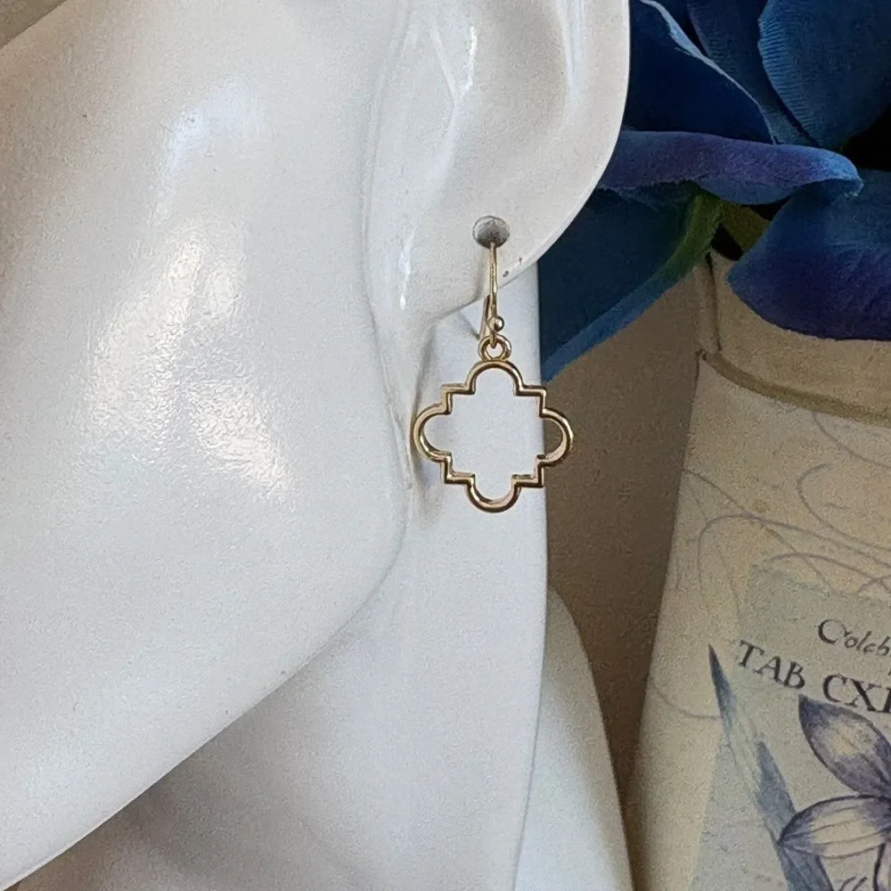 Quatrefoil Clover Gold-Tone Dangle Earrings